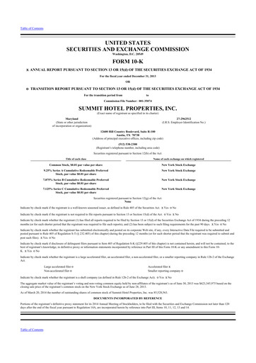 Miniature Summit Hotel Properties 10-K Rapport annuel 2013