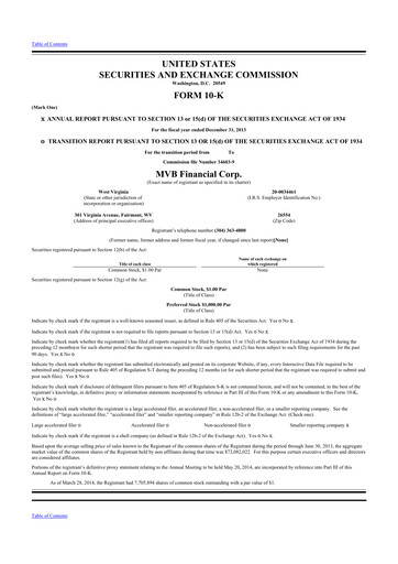 Thumbnail MVB Financial 10-K Annual Report 2013