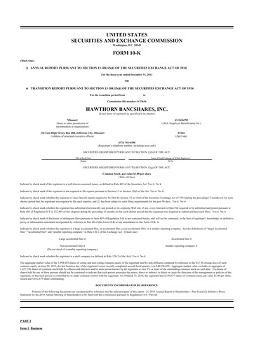 Thumbnail Hawthorn Bancshares 10-K Annual Report 2013