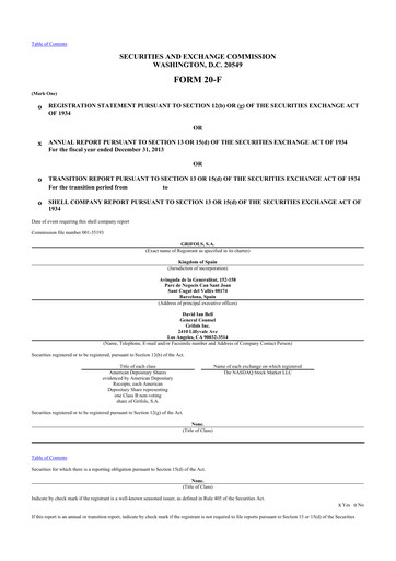 Miniature Grifols 20-F Rapport annuel 