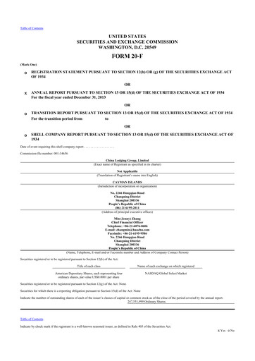 Thumbnail H World Group Limited 20-F Annual Report 2013