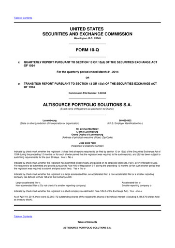 Thumbnail Altisource Portfolio Solutions
 10-Q Quarterly Report FY2014 