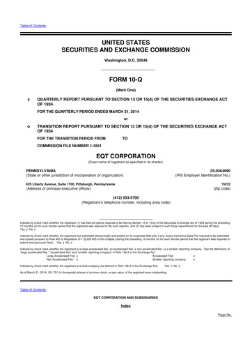 Vorschaubild EQT Corporation
 10-Q Quartalsbericht 2014 