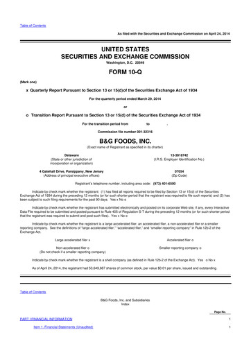 Vorschaubild B&G Foods

 10-Q Quartalsbericht 2014 