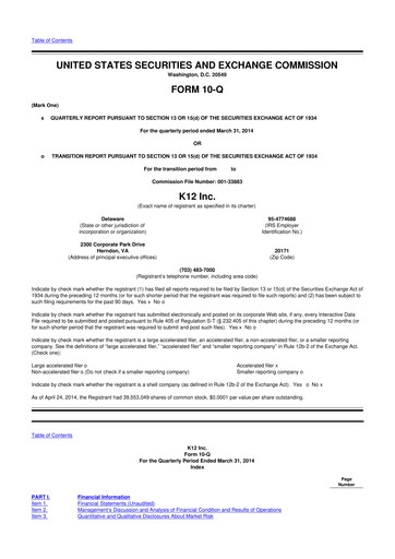 Thumbnail Stride (K12 Education)
 10-Q Quarterly Report FY2014 