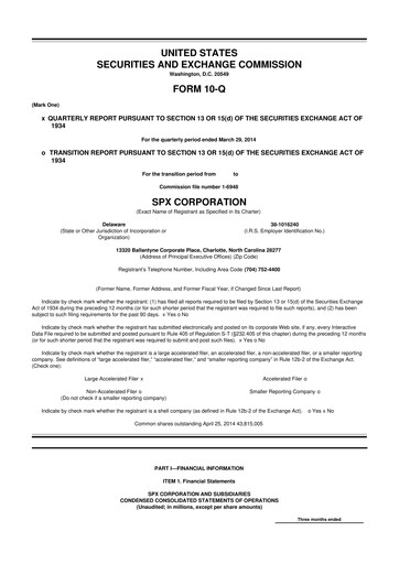 Miniature SPX Technologies 10-Q Rapport trimestriel 2014 