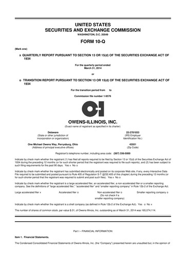 Thumbnail O-I Glass
 10-Q Quarterly Report FY2014 