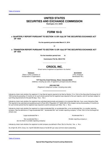 Miniature Crocs 10-Q Rapport trimestriel 2014 