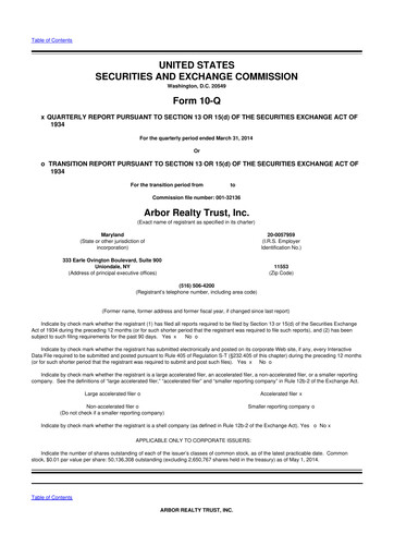 Vorschaubild Arbor Realty Trust
 10-Q Quartalsbericht 2014 