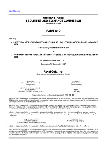 Vorschaubild Royal Gold
 10-Q Quartalsbericht 2014 