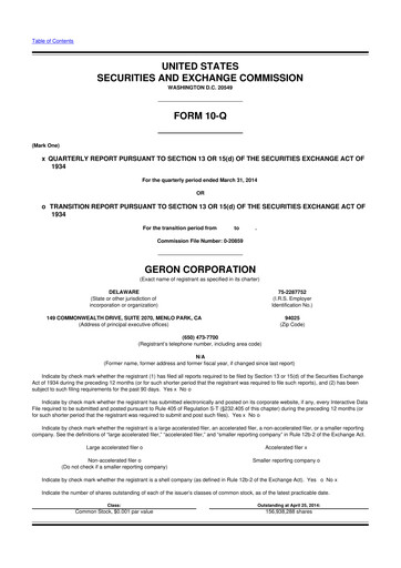 Thumbnail Geron 10-Q Quarterly Report FY2014 