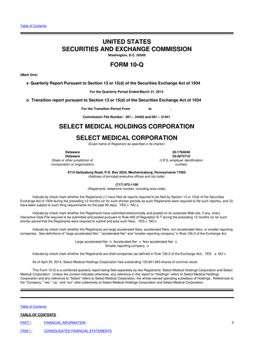 Thumbnail Select Medical Holdings 10-Q Quarterly Report FY2014 