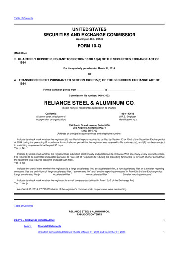 Thumbnail Reliance


 10-Q Quarterly Report FY2014 