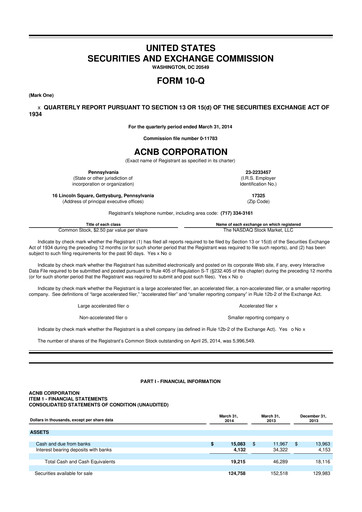 Thumbnail ACNB Corporation
 10-Q Quarterly Report FY2014 