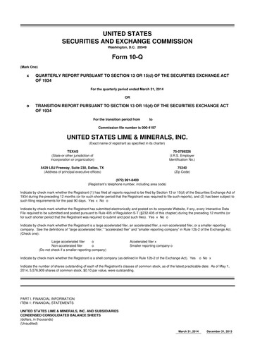 Thumbnail United States Lime & Minerals  10-Q Quarterly Report FY2014 