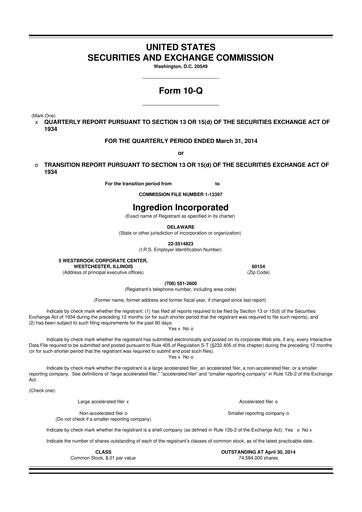 Thumbnail Ingredion 10-Q Quarterly Report FY2014 