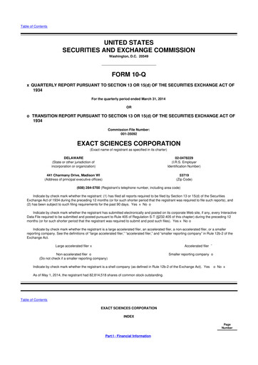 Miniature Exact Sciences 10-Q Rapport trimestriel 2014 