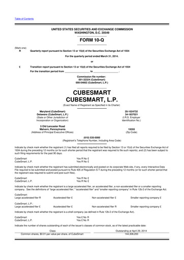 Thumbnail CubeSmart
 10-Q Quarterly Report FY2014 