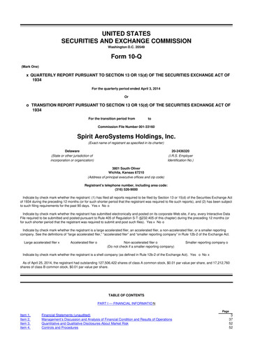 Miniature Spirit AeroSystems 10-Q Rapport trimestriel 2014 