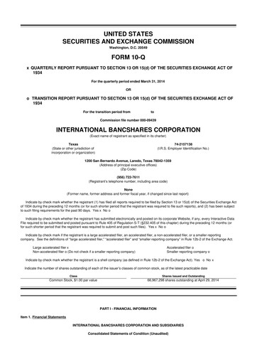 Thumbnail International Bancshares Corp 10-Q Quarterly Report FY2014 