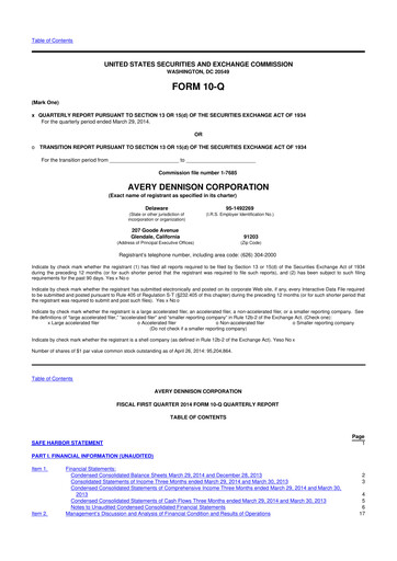 Miniature Avery Dennison
 10-Q Rapport trimestriel 2014 