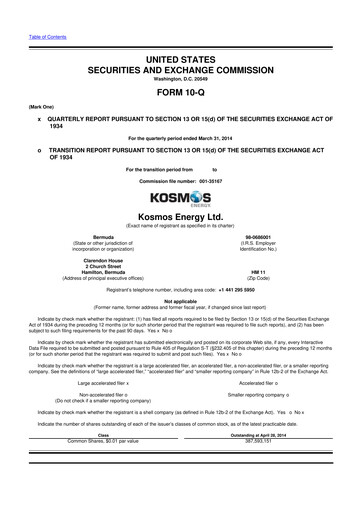 Thumbnail Kosmos Energy 10-Q Quarterly Report FY2014 