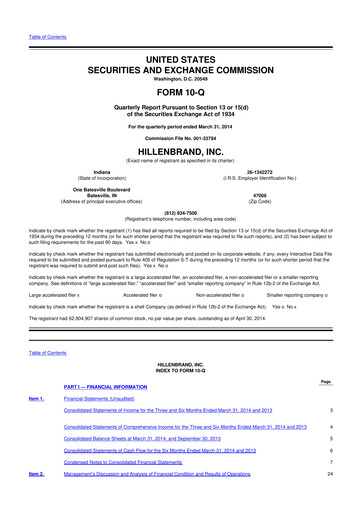 Thumbnail Hillenbrand 10-Q Quarterly Report FY2014 