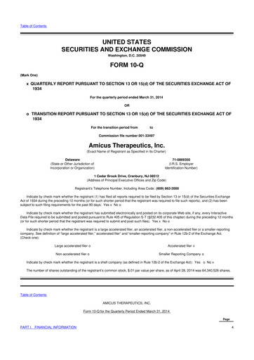 Vorschaubild Amicus Therapeutics
 10-Q Quartalsbericht 2014 