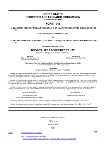 Thumbnail Service Properties Trust 10-Q Quarterly Report FY2014 