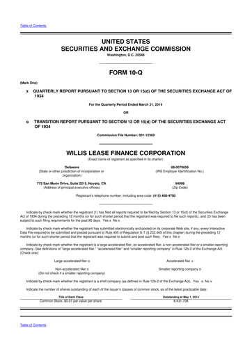 Thumbnail Willis Lease Finance Corporation 10-Q Quarterly Report FY2014 