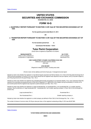 Miniature Tutor Perini Corporation
 10-Q Rapport trimestriel 2014 