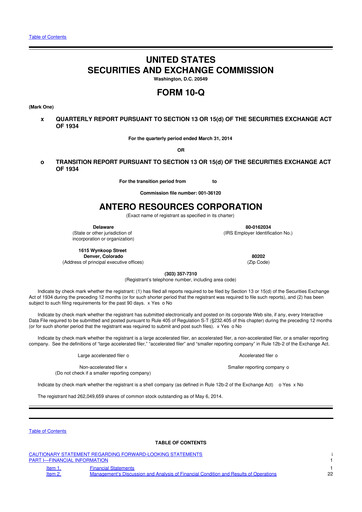 Thumbnail Antero Resources
 10-Q Quarterly Report FY2014 