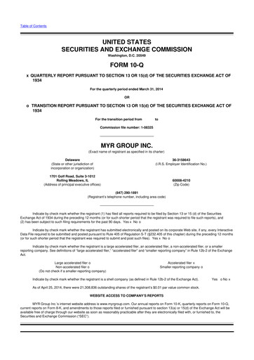 Thumbnail MYR Group 10-Q Quarterly Report FY2014 