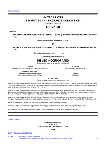 Vorschaubild Insmed 10-Q Quartalsbericht 2014 