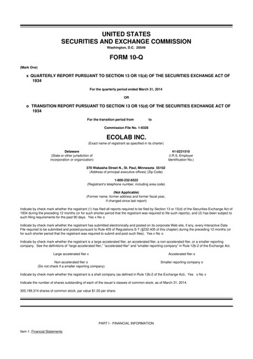 Miniature Ecolab 10-Q Rapport trimestriel 2014 