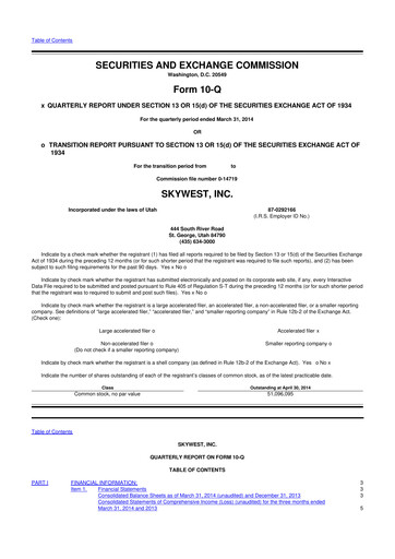 Thumbnail SkyWest 10-Q Quarterly Report FY2014 