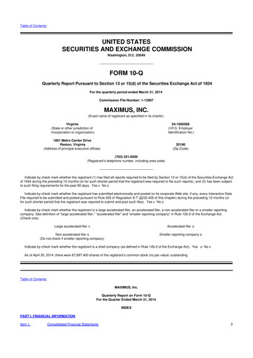 Thumbnail Maximus 10-Q Quarterly Report FY2014 