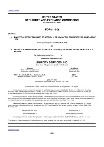 Miniature Liquidity Services
 10-Q Rapport trimestriel 2014 