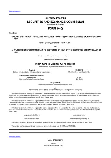 Thumbnail Main Street Capital
 10-Q Quarterly Report FY 