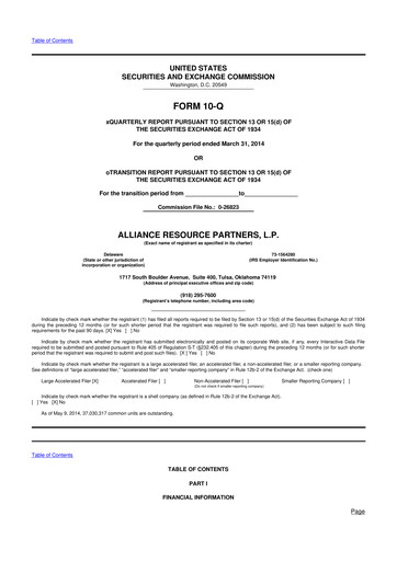 Vorschaubild Alliance Resource Partners 10-Q Quartalsbericht  