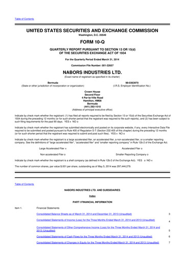 Miniature Nabors Industries
 10-Q Rapport trimestriel 2014 