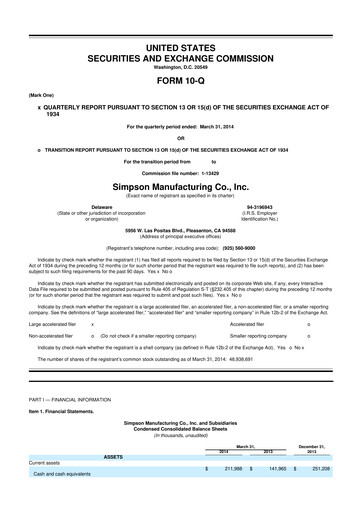 Thumbnail Simpson Manufacturing Company
 10-Q Quarterly Report FY2014 