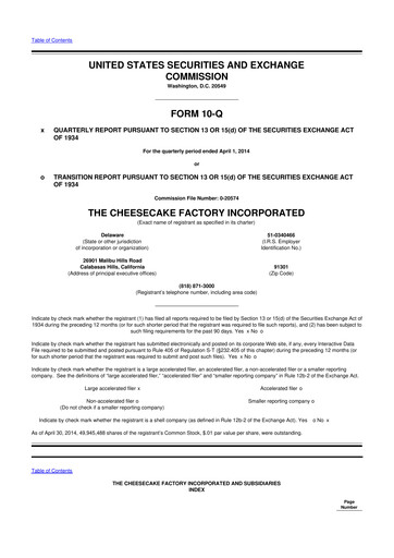 Vorschaubild The Cheesecake Factory
 10-Q Quartalsbericht 2014 