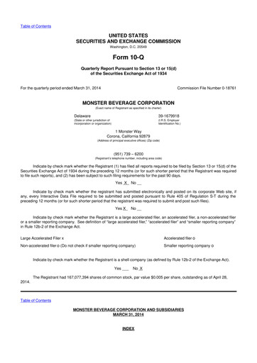 Thumbnail Monster Beverage 10-Q Quarterly Report FY2014 