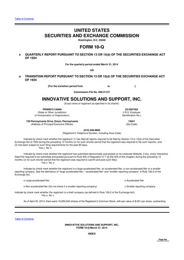 Thumbnail Innovative Solutions and Support 10-Q Quarterly Report FY2014 