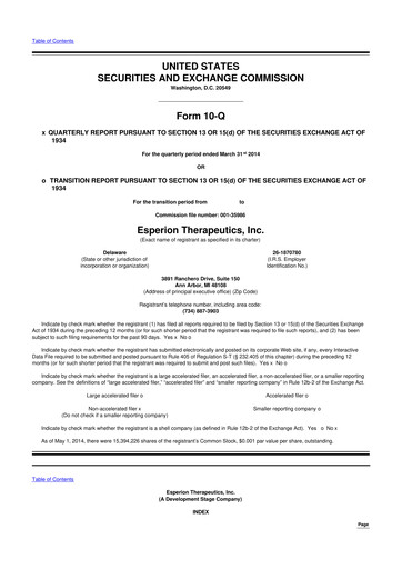 Thumbnail Esperion Therapeutics 10-Q Quarterly Report FY 