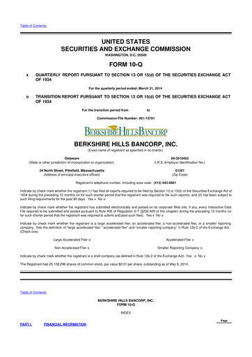 Thumbnail Berkshire Hills Bancorp 10-Q Quarterly Report FY2014 