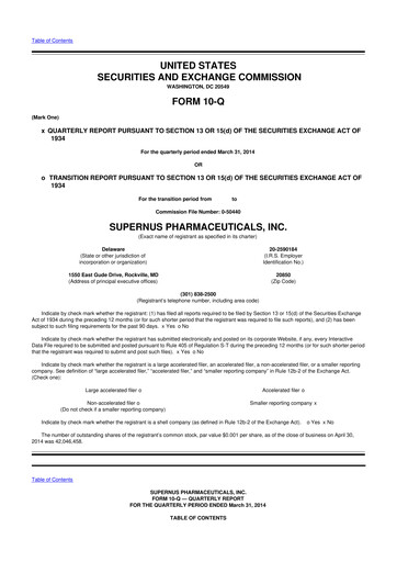 Thumbnail Supernus Pharmaceuticals
 10-Q Quarterly Report FY2014 