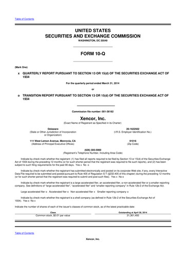 Thumbnail Xencor 10-Q Quarterly Report FY2014 