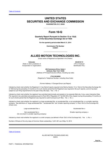 Thumbnail Allient 10-Q Quarterly Report FY2014 